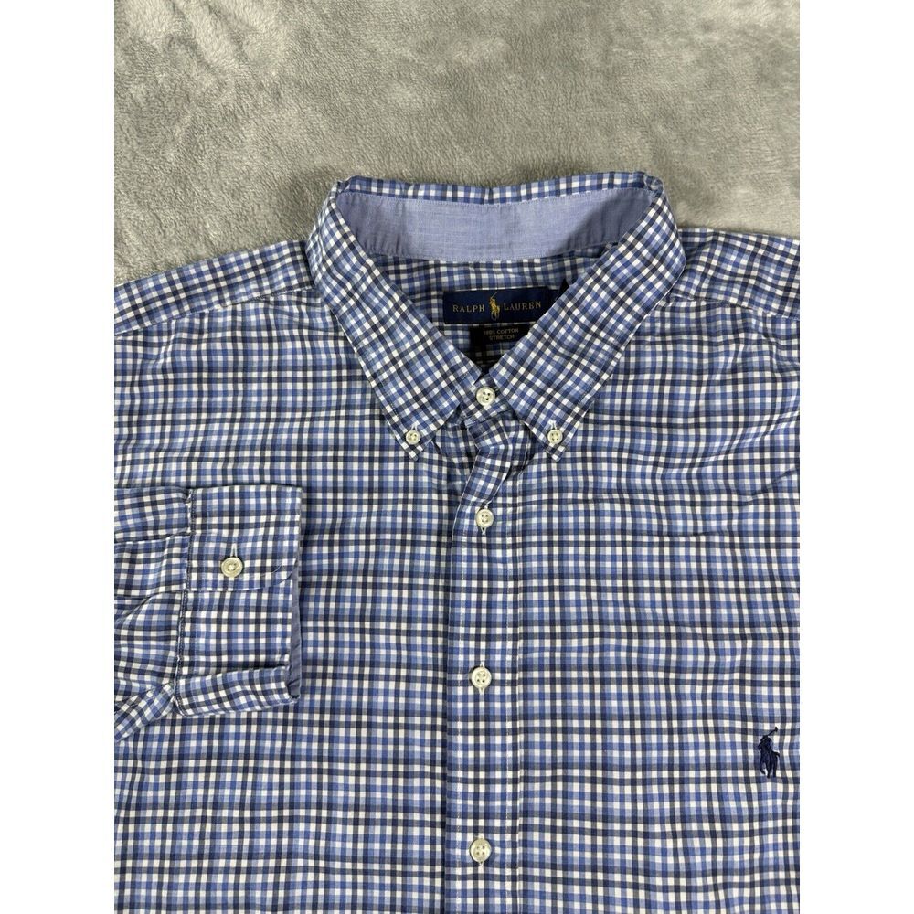 Ralph Lauren Shirt Mens 4XB Blue‎ Check Stretch Long Sleeve Button Down